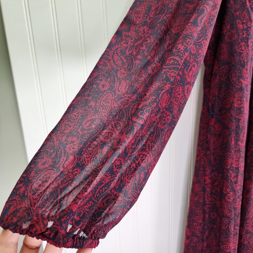 MSK Long Sleeve Paisley Dress - Red and Blue Pleated Neckline Size 16 NWT - Picture 7 of 11